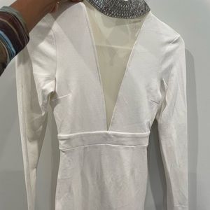 White V Neck Dress with diamond neck line